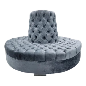 Vintage Tufted Banquette Settee Lobby Sofa Newly Reupholstered in Blue Velvet