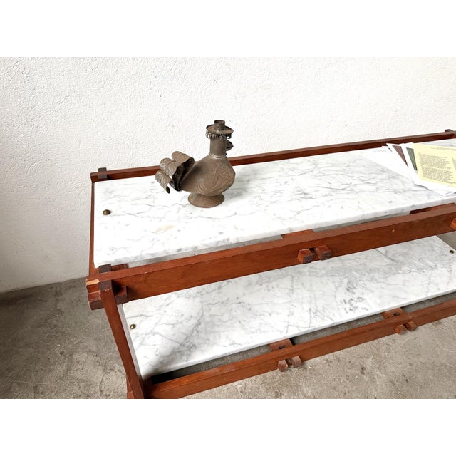 Italian Modernist Étagère in Teak and Carrara Marble, 1950s For Sale - Image 6 of 18