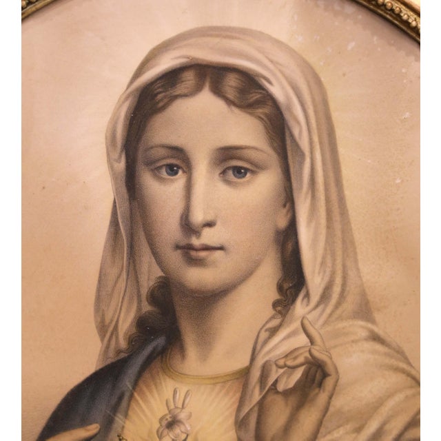 Pair of 19th Century French Sacred Heart Jesus and Mary Oval Giltwood Frames For Sale - Image 9 of 13