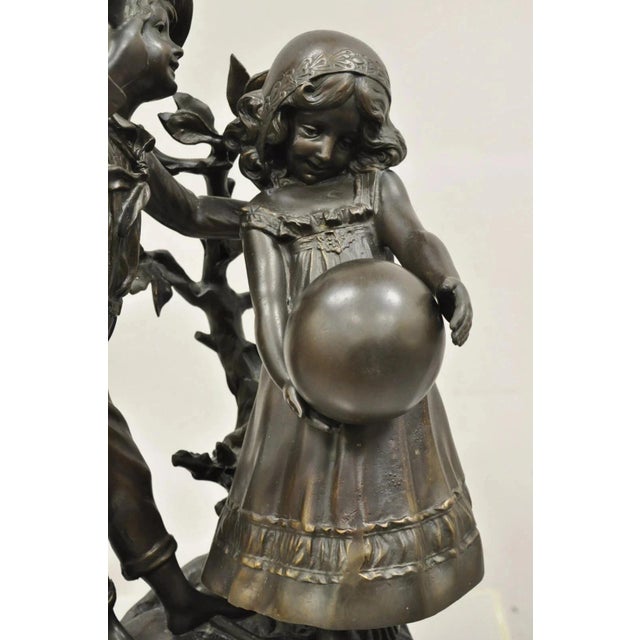 Victorian "Enjoue" After Auguste Moreau Victorian Bronze Boy and Girl Statue Sculpture For Sale - Image 3 of 12
