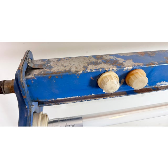 Industrial Blue Hanging Tube Light, 1970s For Sale - Image 6 of 18