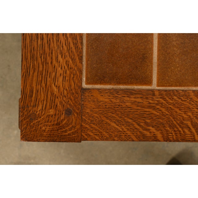 Brown Stickley Mission Oak Arts & Crafts Two-Tier Tile Top Spindle Coffee Table For Sale - Image 8 of 15