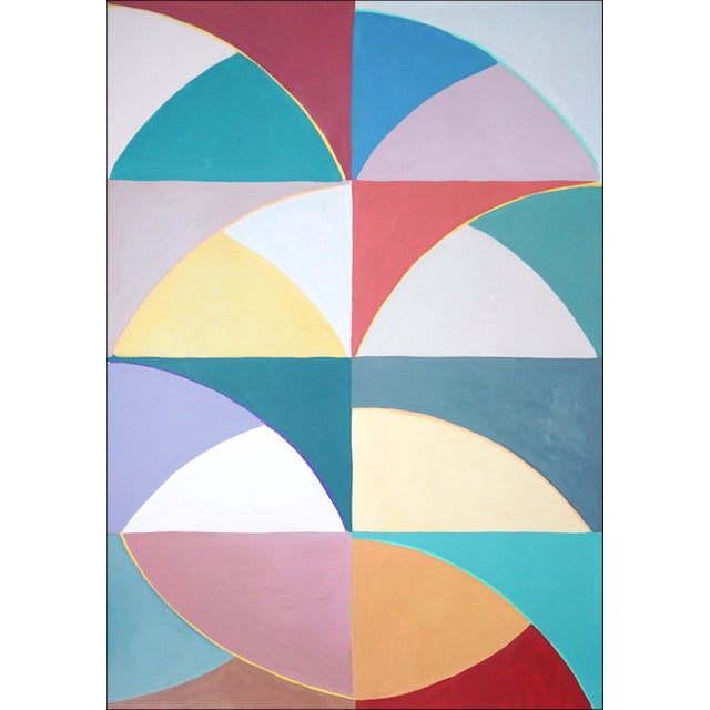 2026, Color Field Painting Diptych, Deco Flora Matrix, Original Painting on Paper in Pastel Tones, Geometric Tiles Shapes by Natalia Roman For Sale - Image 4 of 10