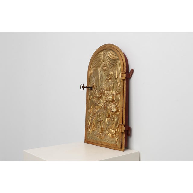 Neo‑Gothic Tabernacle Door with Gilded Bronze Last Supper Plaque, France, 1880 For Sale - Image 3 of 13