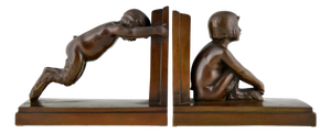 Art Deco Bronze Bookends of Boy and Girl Satyr by Paul Silvestre, 1920s, Set of 2