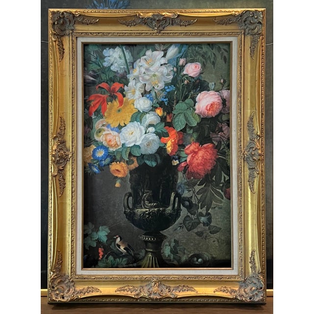 Large Ornate French Provincial Style Carved Wood and Resin Frame. This gorgeous, hand gilded frame includes an elegant...