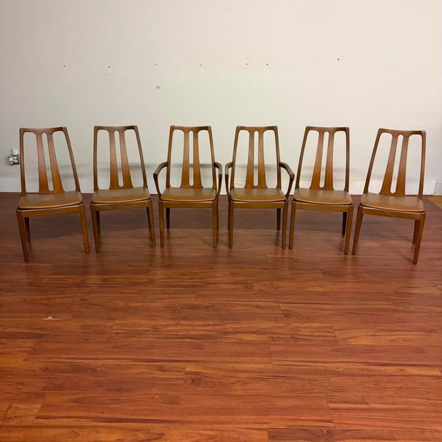 Set of six vintage high-back dining chairs (four side chairs and two armchairs), made in the U.K. by Nathan Furniture...