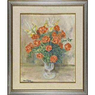 Italian Artist, Flower Vase, Late 20th Century, Oil Painting, Framed For Sale