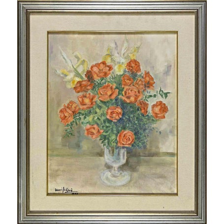 Italian Artist, Flower Vase, Late 20th Century, Oil Painting, Framed For Sale