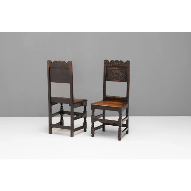 Pair of oak hall / side chairs. U.K circa 1930.