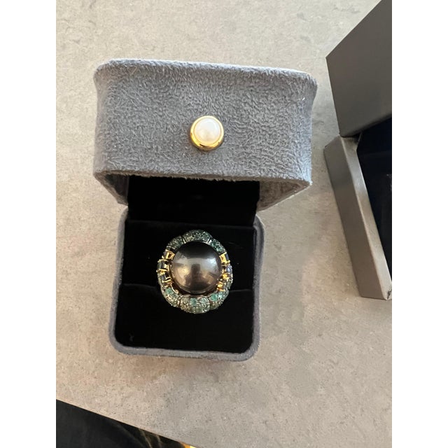 Bochic “Orient” Tahiti South Sea & Multi Sapphire Cluster Ring Set 18K & Silver Cluster Multi Color Fancy Sapphires from...