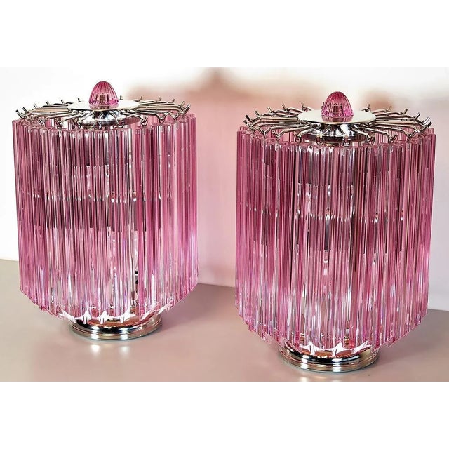 Pink Quadriedri Table Lamp in the Style of Venini, Set of 2 For Sale - Image 6 of 11