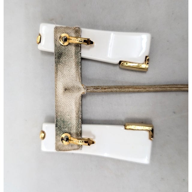 White Vintage 1980s Signed Napier Modernist Goldtone & White Resin Pierced Earrings-2 Pieces For Sale - Image 8 of 10