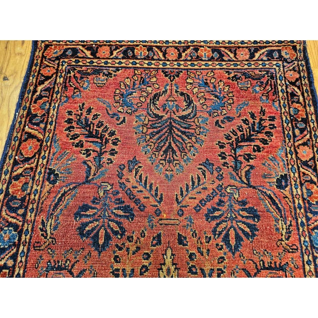 Antique Persian Lilian Accent Rug, Hand-Knotted Wool, Allover Floral Pattern, Red & Navy, 2x4 For Sale In Chicago - Image 6 of 13