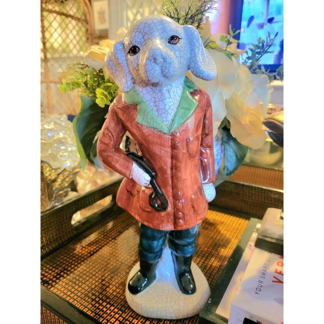 Ceramic Vintage Beagle Hunter Staffordshire Style Smoking Jacket Room Decor Statue For Sale - Image 7 of 7
