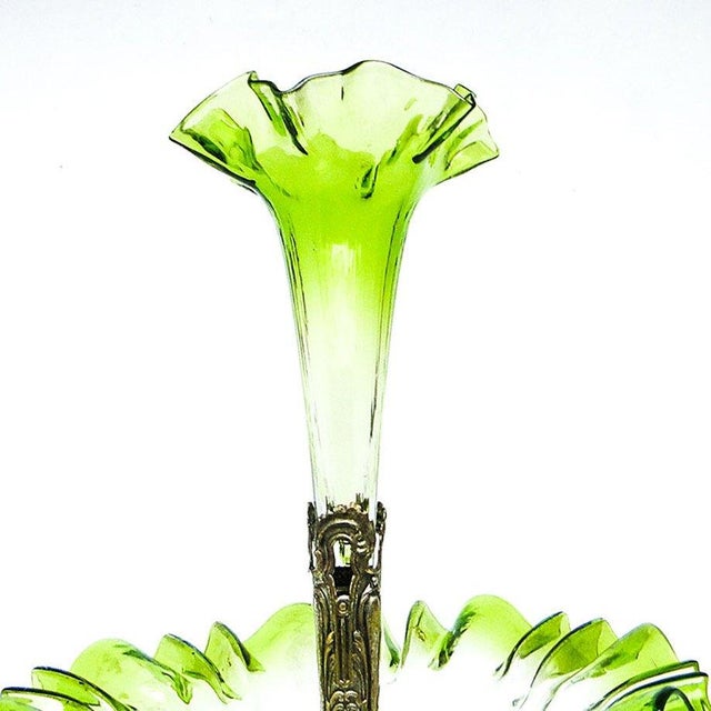 Chartreuse Art Nouveau Fruit Bowl on Stand with Flute Vase, 1900s For Sale - Image 8 of 12