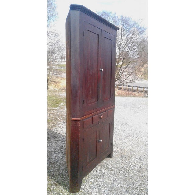 1850s Two Piece Poplar Blind Door Corner Cabinet Cupboard For Sale - Image 4 of 17