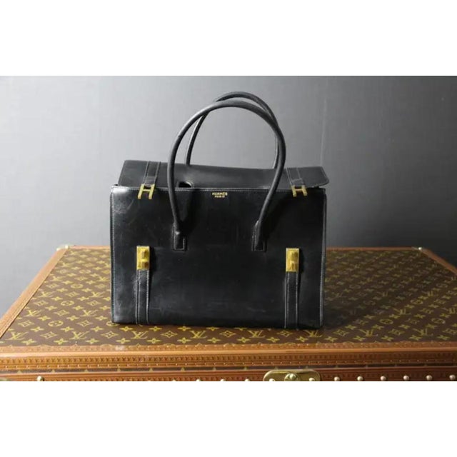 Animal Skin Black Leather Hermes Drag Bag by Hermès for Hermès, Unkns For Sale - Image 7 of 18