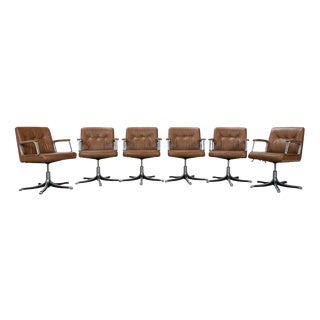 P126 Chairs in Cognac Brown Leather by Osvaldo Borsani, Set of 6 For Sale