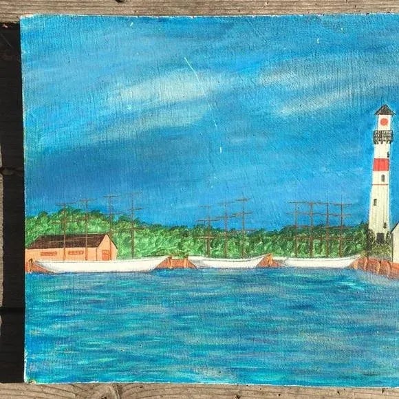 Mid 20th Century Vintage Folk Art Seascape Painting For Sale - Image 5 of 11