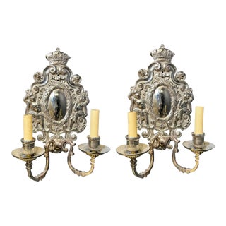 Pair of 1900s Caldwell Silver Plated Sconces For Sale