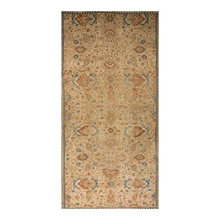 1880s Tan Ecru Floral Antique Persian Ziegler Sultanabad Rug 7' X 14' Handknotted Wool Carpet For Sale