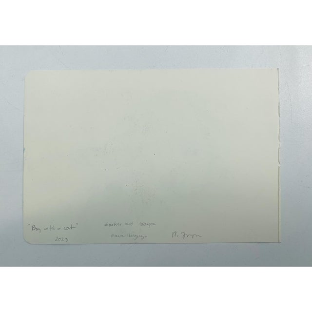 Hanna Ilczyszyn, Boy with a Cat, Mixed Media Drawing, 2023 For Sale - Image 3 of 6