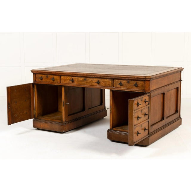 Large Antique English Oak Partners Desk, 1800s For Sale - Image 6 of 10