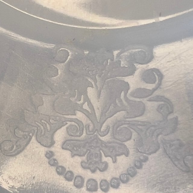 Vintage 1930s Macbeth-Evans American Sweetheart Monax White Opalescent Glass Floral Embossed Dessert Plates, Set of 7 For Sale - Image 4 of 9