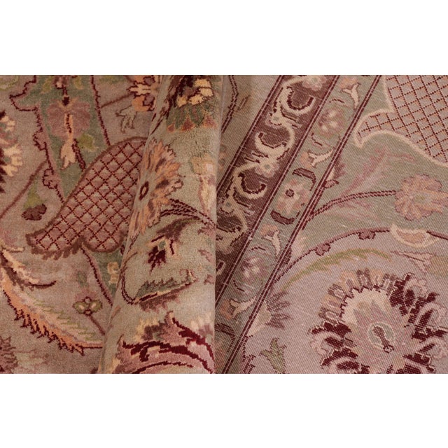 Textile Shabby Chic Art Nouveau 1990's Pak-Persian Green/Green Wool Rug - 9'1'' X 12'4'' For Sale - Image 7 of 9