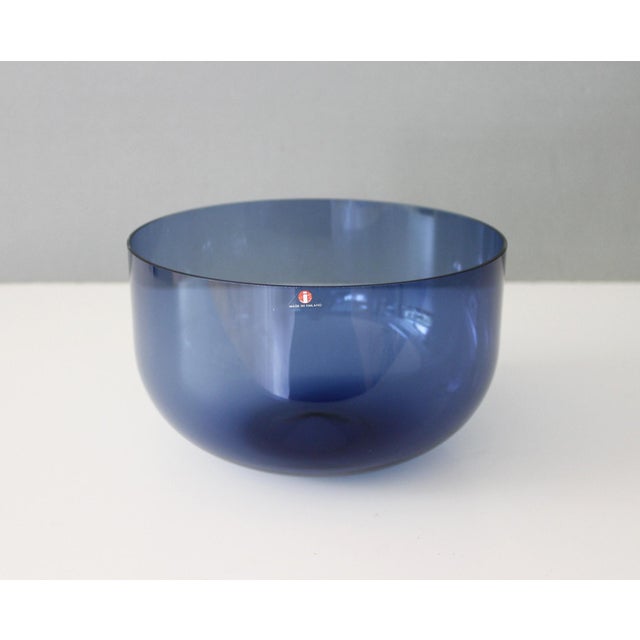 Iittala Finland Glass Serving Bowl Blue Timo Sarpaneva Mid Century