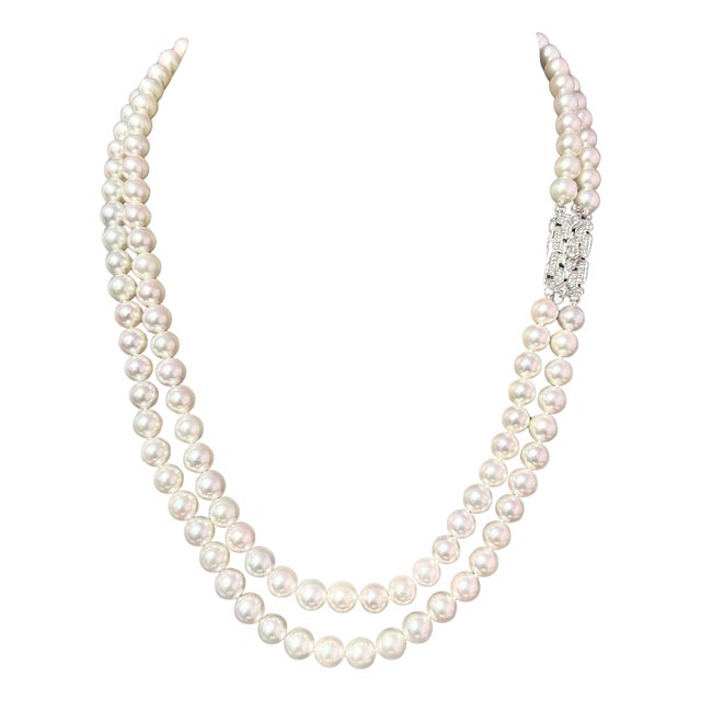 Akoya Pearl Diamond Necklace 17" 6.09 mm 14k Gold Estate Certified $6450 For Sale
