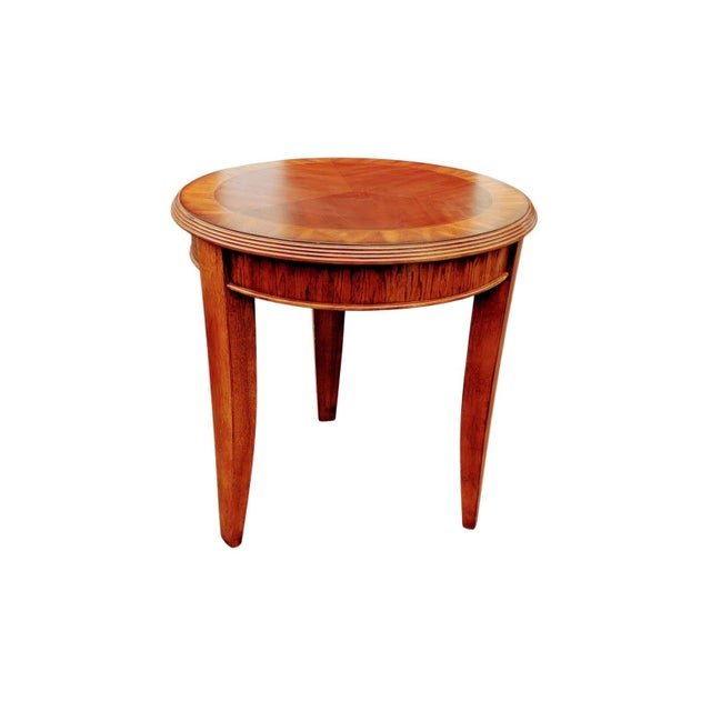 Vintage Pair of Round Cherry Wood End Tables Tapered Legs For Sale - Image 4 of 7