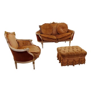 1990s Italian Settee Armchair and Ottoman Set For Sale