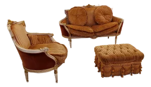 1990s Italian Settee Armchair and Ottoman Set