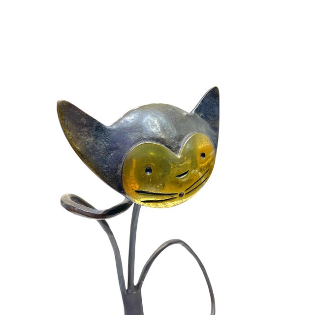 Mid 20th Century Large Walter Bosse Brass Cat Wine Bottle Holder For Sale - Image 10 of 11