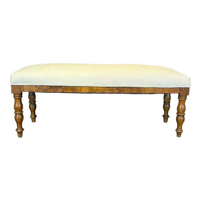 19th Century French Walnut Upholstered Bench For Sale