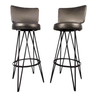 Mid-Century Modern Hairpin Swivel Stools in the Style of Frederick Weinberg For Sale