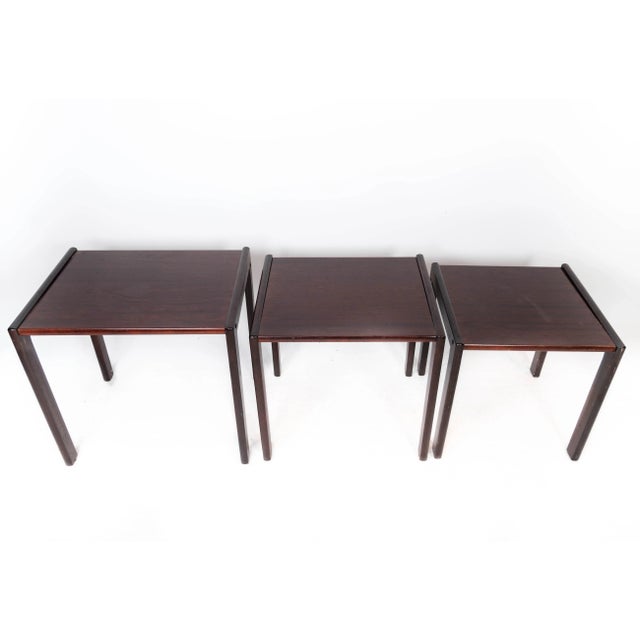 Danish Dark Wood Nesting Tables, 1960s, Set of 3 For Sale - Image 11 of 15