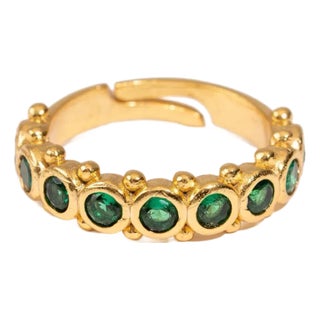 Majestic Emerald Adjustable Gold Statement Ring, Size 8 For Sale