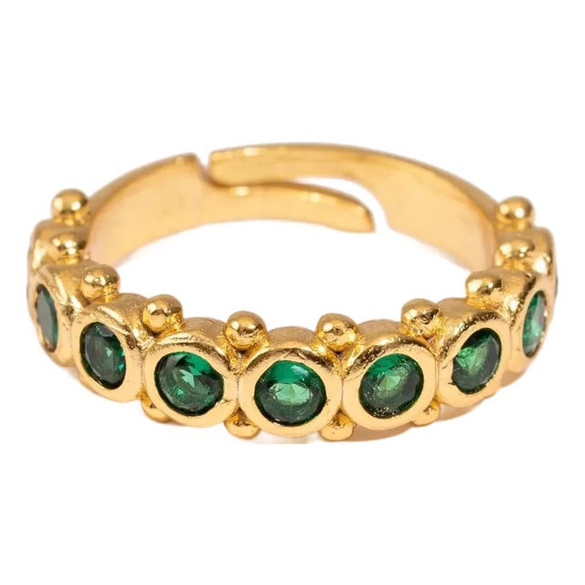 Majestic Emerald Adjustable Gold Statement Ring, Size 8 For Sale