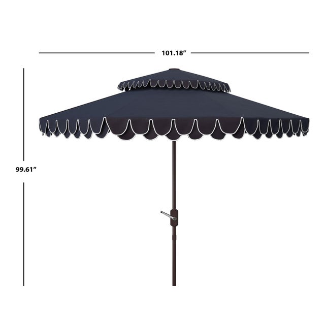 Modern Elegant Valance 9Ft Double Top Umbrella, Navy With White Trim For Sale - Image 3 of 6
