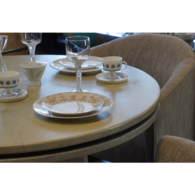 1970s Round Midcentury Pedestal Dining Table With Lacquered Rice Paper Finish Imo Karl Springer For Sale In Chicago - Image 6 of 11