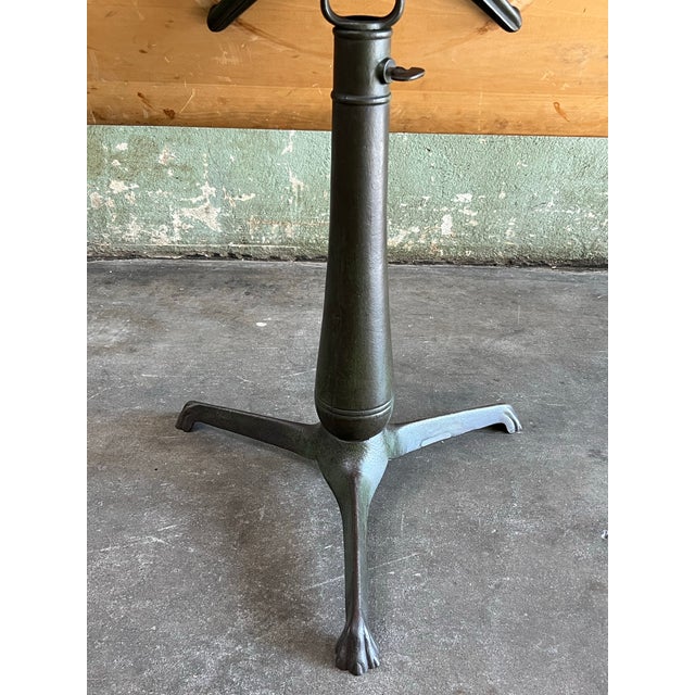 Dark Green Antique Industrial Drafting Table on Swivel Cast Iron Pedestal Base W/Restored Top For Sale - Image 8 of 12