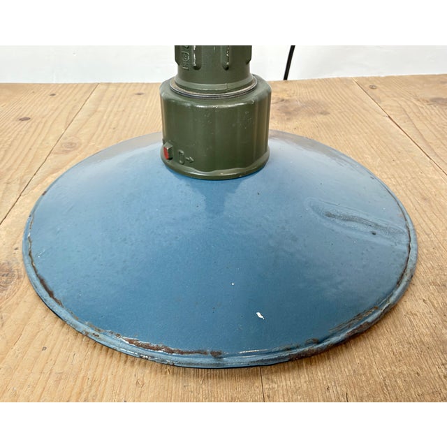 Industrial Blue Enamel Military Pendant Lamp with Cast Aluminium Top, 1960s For Sale - Image 12 of 18