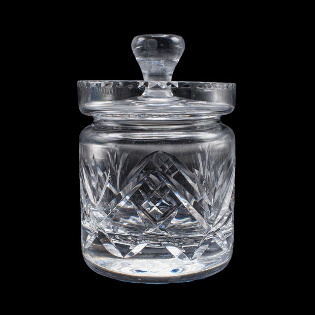 English Vintage Jam Jar & Spoon, English Cut Glass Preserve Pot, Condiments, Mid Century For Sale - Image 3 of 12
