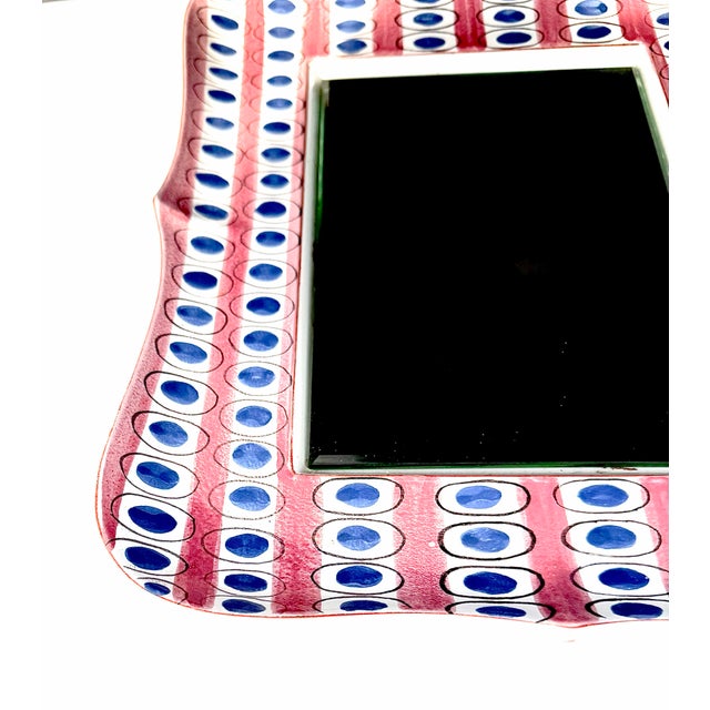 Gustavsberg Signed Stig Lindberg Faiance for Gustavsberg Sweden Hand Decorated Ceramic Framed Mirror C. 1940. For Sale - Image 4 of 9