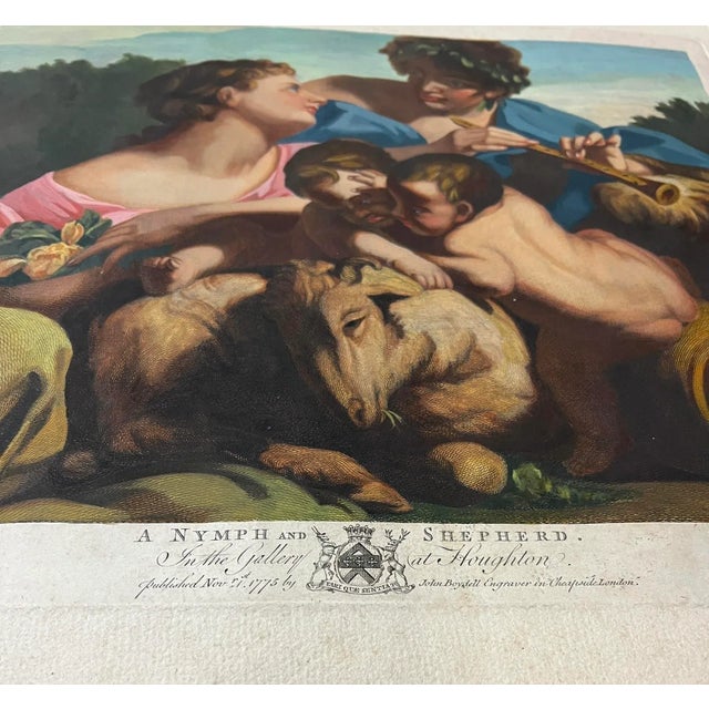 Traditional A Nymph and Shepherd After Carlo Cignani the Houghton Gallery 1775 Colored Print For Sale - Image 3 of 7
