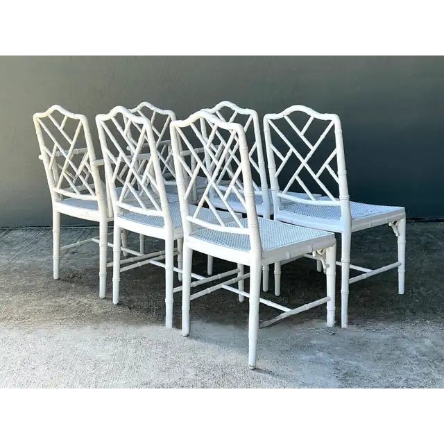 Vintage Chinese Chippendale Cane Dining Chairs - Set of 6 For Sale - Image 4 of 12