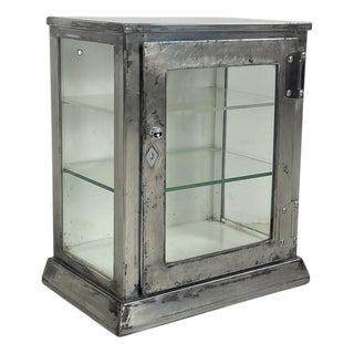 Vintage Industrial Metal Display Cabinet For Sale